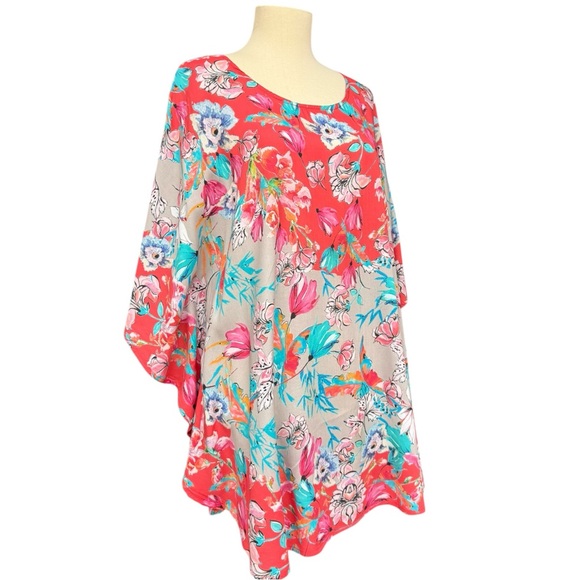 Tolani Collection Floral Boho Tunic Kimono Top LP Pink Blue Modal - Picture 10 of 12